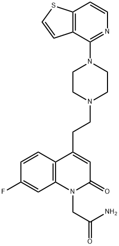 2-{7-FLUORO-2-OXO-4-[2-(4-THIENO[3,2-C]PYRIDIN-4-YLPIPERAZIN-1-YL)ETHYL]QUINOLIN-1(2H)-YL}ACETAMIDE 结构式