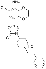 5-(8-氨基-7-氯-2,3-二氢-1,4-苯并二恶烷-5-基)-3-[1-(2-苯基乙基)哌啶-4-基]-1,3,4-恶二唑-2(3H)-酮盐酸盐 结构式