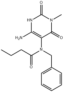 Butanamide,  N-(4-amino-1,2,3,6-tetrahydro-1-methyl-2,6-dioxo-5-pyrimidinyl)-N-(phenylmethyl)- 结构式