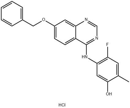 5-[(7-苄氧基喹唑啉-4-基)氨基]-4-氟-2-甲基苯酚盐酸盐 结构式