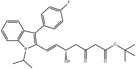 (E)-5-羟基-3-氧代-7-[3'-(4"-氟苯基)-1'-(1"-甲基乙基)吲哚-2'-基]-6-庚烯酸叔丁酯 结构式