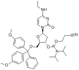 5'-O-[二(4-甲氧基苯基)苯基甲基]-2'-脱氧-N-乙基-胞苷 3'-[2-氰基乙基二异丙基亚磷酰胺] 结构式