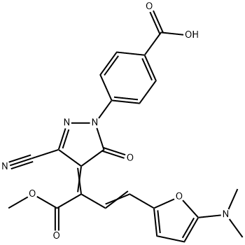 Benzoic  acid,  4-[3-cyano-4-[3-[5-(dimethylamino)-2-furanyl]-1-(methoxycarbonyl)-2-propenylidene]-4,5-dihydro-5-oxo-1H-pyrazol-1-yl]-  (9CI) 结构式