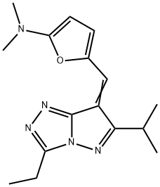 2-Furanamine,  5-[[3-ethyl-6-(1-methylethyl)-7H-pyrazolo[5,1-c]-1,2,4-triazol-7-ylidene]methyl]-N,N-dimethyl- 结构式