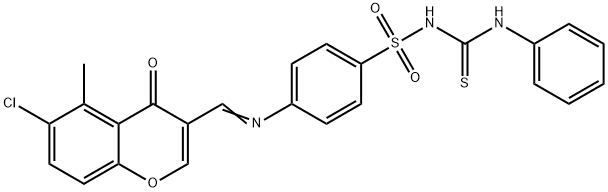 Benzenesulfonamide, 4-(((6-chloro-5-methyl-4-oxo-4H-1-benzopyran-3-yl) methylene)amino)-N-((phenylamino)thioxomethyl)- 结构式