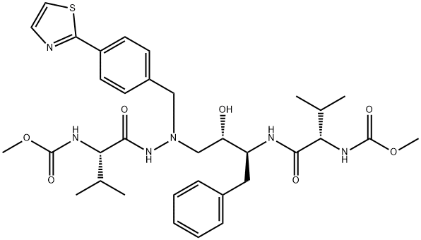 2,5,6,10,13-Pentaazatetradecanedioic acid, 8-hydroxy-3,12-bis(1-methyl ethyl)-4,11-dioxo-9-(phenylmethyl)-6-[[4-(2-thiazolyl)phenyl]methyl]-,  dimethyl ester, [3S-(3R*,8R*,9R*,12R*)]- 结构式