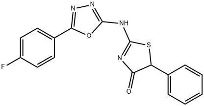 2-((5-(4-Fluorophenyl)-1,3,4-oxadiazol-2-yl)amino)-5-phenyl-4(5H)-thia zolone 结构式