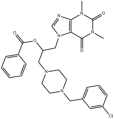 1-Piperazineethanol, 4-(m-chlorobenzyl)-alpha-(1,3-dimethyl-7-xanthiny lmethyl)-, benzoate (ester) 结构式