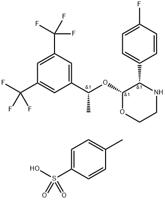 (2R,3S)-2-[(1R)-1-[3,5-双(三氟甲基)苯基]乙氧基]-3-(4-氟苯基)吗啉对苯甲磺酸盐 结构式