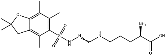 N5-[[[(2,3-二氢-2,2,4,6,7-五甲基-5-苯并呋喃)磺酰]氨基]亚氨甲基]-D-鸟氨酸 结构式