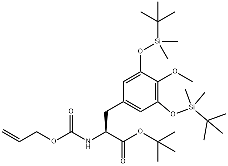 L-Tyrosine, 3,5-bis[[(1,1-dimethylethyl)dimethylsilyl]oxy]-O-methyl-N-[(2-propen-1-yloxy)carbonyl]-, 1,1-dimethylethyl ester 结构式