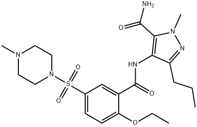 4-[2-乙氧基-5-(4-甲基-1-哌嗪基磺酰基)苯甲酰胺基]-1-甲基-3-丙基-1H-吡唑-5-甲酰胺 结构式
