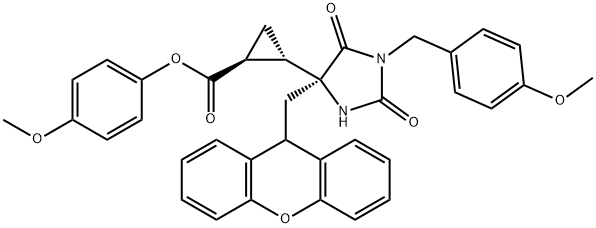 ((S)-4 - ((9H-呫吨-9-基)甲基)-1-(4-甲氧基苄基)-2,5-二氧代咪唑烷-4-基)环丙烷甲酸(1S,2S)-4-甲氧基苄酯 结构式