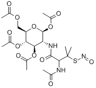N-(S-NITROSO-N-ACETYL-D,L-PENICILLAMINE)-2-AMINO-2-DEOXY-1,3,4,6-TETRA-O-ACETYL-BETA-D-GLUCOPYRANOSE 结构式