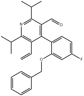 5-乙烯基-4-[4-氟-2-(苯基甲氧基)苯基]-2,6-双(1-甲基乙烯基)-3-吡啶甲醛 结构式