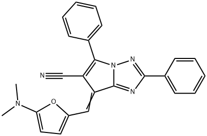 7H-Pyrrolo[1,2-b][1,2,4]triazole-6-carbonitrile,  7-[[5-(dimethylamino)-2-furanyl]methylene]-2,5-diphenyl- 结构式