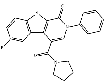 6-FLUOR-2-FENYL-9-METHYL-4-(PYRROLIDINE-1-CARBONYL)-9H-PYRIDO[3,4B]INDOOL-1(2H)-ON 结构式