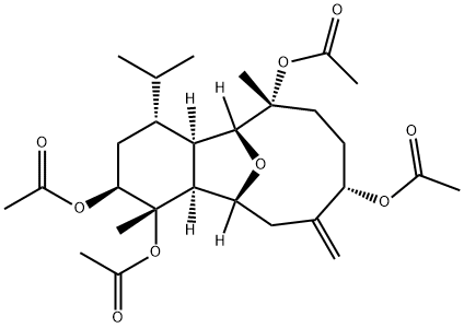 (1S,2S,4R,4aR,5R,6R,9S,12R,12aS)-Tetradecahydro-1,6-dimethyl-10-methylene-4-isopropyl-5,12-epoxybenzocyclodecene-1,2,6,9-tetrol tetraacetate 结构式