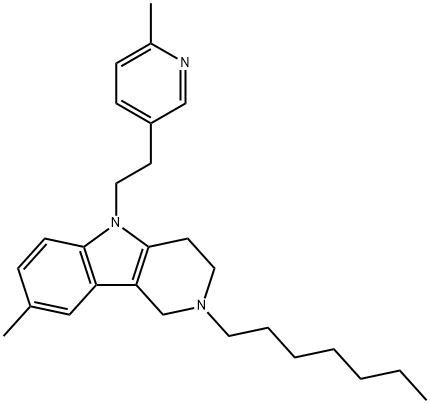 2,3,4,5-Tetrahydro-2-heptyl-8-methyl-5-[2-(6-methyl-3-pyridyl)ethyl]-1H-pyrido[4,3-b]indole 结构式