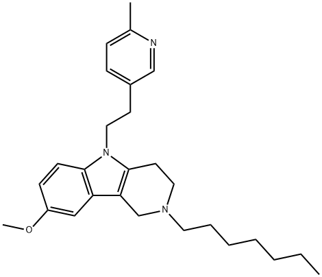2,3,4,5-Tetrahydro-2-heptyl-8-methoxy-5-[2-(6-methyl-3-pyridyl)ethyl]-1H-pyrido[4,3-b]indole 结构式