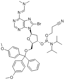 8-BROMO-5'-O-(4,4'-DIMETHOXYTRITYL)-N6-DIMETHYLAMINOMETHYLENE-2'-DEOXYADENOSINE, 3'-[(2-CYANOETHYL)-(N,N-DIISOPROPYL)]PHOSPHORAMIDITE 结构式