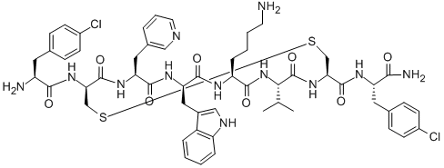 H-P-CHLORO-PHE-D-CYS-Β-(3-PYRIDYL)-ALA-D-TRP-LYS-VAL-CYS-P-CHLORO-PHE-NH 结构式