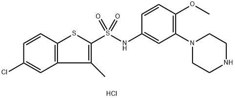 5-氯-N-[4-甲氧基-3-(1-哌嗪基)苯基]-3-甲基苯并[B]噻吩-2-磺酰胺盐酸盐 结构式