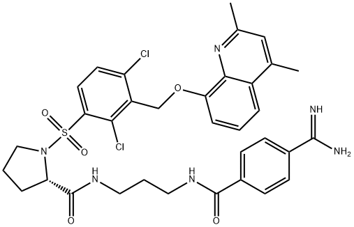 (2S)-N-(3-(4-甲脒基苯甲酰胺基)丙基)-1-(2,4-二氯-3-((2,4-二甲基-8-喹啉基氧基)甲基)苯磺酰基)吡咯烷-2-甲酰胺 结构式