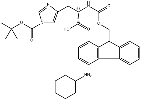 1-[叔丁氧羰基]-N-[芴甲氧羰基]-L-组氨酸环己基铵盐 结构式