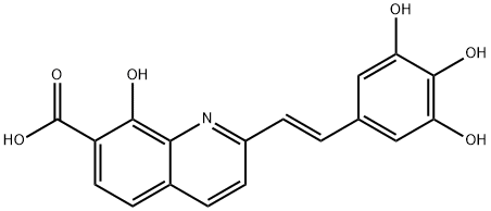 7-Quinolinecarboxylic acid, 8-hydroxy-2-[(1E)-2-(3,4,5-trihydroxyphenyl)ethenyl]- 结构式