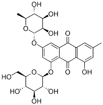 3-[(6-deoxy-alpha-L-mannopyranosyl)oxy]-1-(beta-D-glucopyranosyloxy)-8-hydroxy-6-methylanthraquinone  结构式