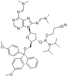5'-O-[二(4-甲氧基苯基)苯基甲基]-2'-脱氧-N-[(二甲基氨基)亚甲基]-8-[[(二甲基氨基)亚甲基]氨基]腺苷 3'-[2-氰基乙基 二(异丙基)氨基亚磷酸酯] 结构式
