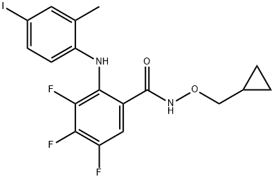 N-(CYCLOPROPYLMETHOXY)-3,4,5-TRIFLUORO-2-[(4-IODO-2-METHYLPHENYL)AMINO]-BENZAMIDE 结构式