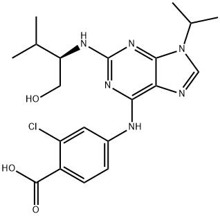 (2R)-2-[[6-[(3-氯-4-羧基苯基)氨基]-9-(1-甲基乙基)-9H-嘌呤-2-基]氨基]-3-甲基-1-丁醇 结构式