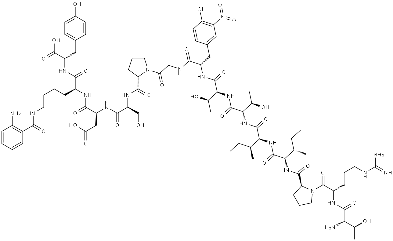 H-THR-ARG-PRO-ILE-ILE-THR-THR-M-NITRO-TYR-GLY-PRO-SER-ASP-LYS(ABZ)-TYR-OH 结构式