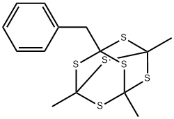 1-Benzyl-3,5,7-trimethyl-2,4,6,8,9,10-hexathiaadamantane 结构式