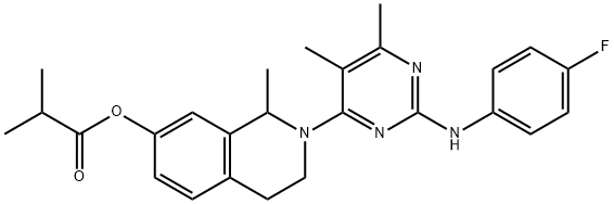 Propanoic  acid,  2-methyl-,  2-[2-[(4-fluorophenyl)amino]-5,6-dimethyl-4-pyrimidinyl]-1,2,3,4-tetrahydro-1-methyl-7-isoquinolinyl  ester 结构式