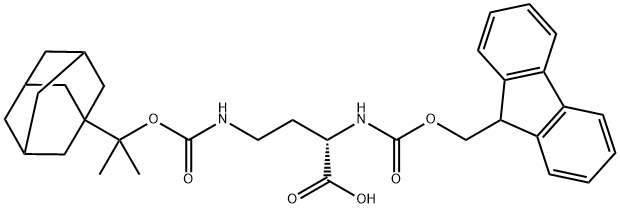 (2S)-2-[[(9H-芴-9-基甲氧基)羰基]氨基]-4-[[(1-甲基-1-金刚烷-1-基乙氧基)羰基]氨基]丁酸 结构式