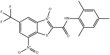 2-[(MESITYLAMINO)CARBONYL]-7-NITRO-5-(TRIFLUOROMETHYL)-1,3-BENZOTHIAZOL-3-IUM-3-OLATE 结构式