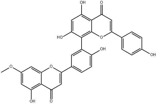 5,7-dihydroxy-8-[2-hydroxy-5-(5-hydroxy-7-methoxy-4-oxo-4H-1-benzopyran-2-yl)phenyl]-2-(4-hydroxyphenyl)-4-benzopyrone  结构式