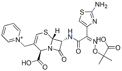 1-[[(2R,6R,7R)-7-[[(2Z)-2-(2-Amino-4-thiazolyl)-2-[(1-carboxy-1-methylethoxy)imino]acetyl]amino]-2-carboxy-8-oxo-5-thia-1-azabicyclo[4.2.0]oct-3-en-3-yl]methyl]pyridinium 结构式