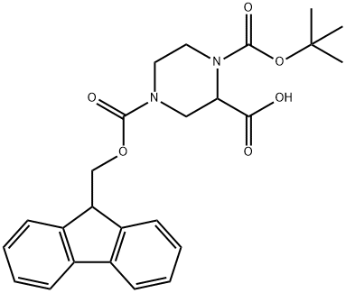 N-1-Boc-N-4-Fmoc-2-哌嗪甲酸 结构式