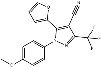 1H-Pyrazole-4-carbonitrile,  5-(2-furanyl)-1-(4-methoxyphenyl)-3-(trifluoromethyl)- 结构式