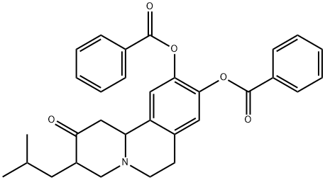 2H-Benzo[a]quinolizin-2-one,  1,3,4,6,7,11b-hexahydro-9,10-dihydroxy-3-isobutyl-,  dibenzoate  (ester)  (8CI) 结构式