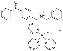 N-(4-[BENZOYL]BENZYL)-N-BENZYL-N,N-DIMETHYL AMMONIUM BUTYLTRIPHENYL BORATE 结构式