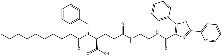 5- [苄基-[2-[（2,5-二苯基-1,3-恶唑-4-羰基）氨基]乙基]氨基] -2-（癸酰氨基）-5-氧戊酸 结构式