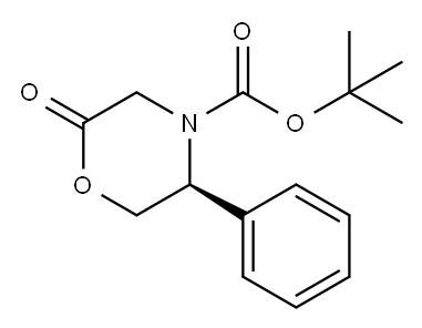 (5S)-N-(叔丁氧羰基)-3,4,5,6-四氢-5-苯基-4(H)-1,4-恶嗪-2-酮 结构式