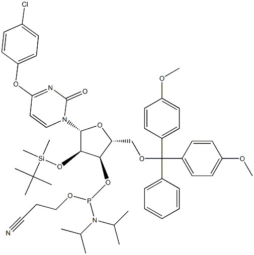 5'-O-[二(4-甲氧基苯基)苯基甲基]-4-O-(4-氯苯基)-2'-O-[(1,1-二甲基乙基)二甲基硅烷基]尿苷 3'-[2-氰基乙基二(1-甲基乙基)氨基亚磷酸酯] 结构式