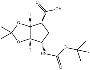 (1R,3S,4R,6S)-N-BOC-6-氨基-2,2-二甲基四羟基环戊醇吲哚[1.3]二氧杂环戊烯-4-羧酸 结构式