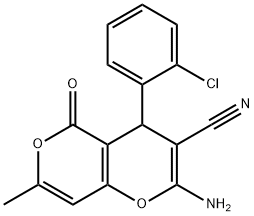 4H,5H-PYRANO[4,3-B]PYRAN-3-CARBONITRILE, 2-AMINO-4-(2-CHLOROPHENYL)-7-METHYL-5-OXO- 结构式